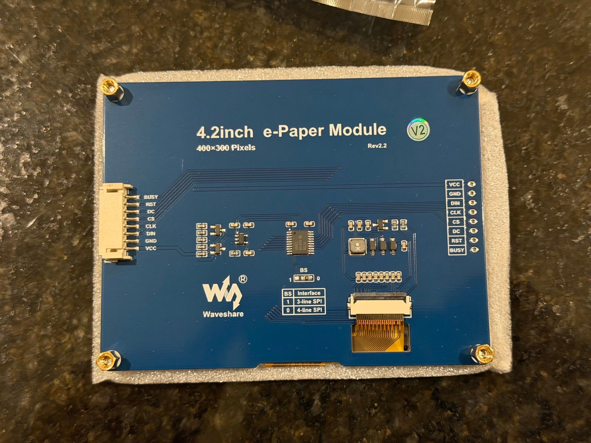 The back of the 4.2-inch Waveshare e-paper display module.